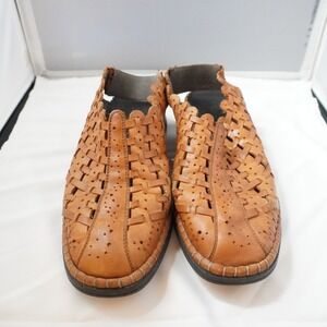 Rieker Women's Brown Woven Leather Mules Slip On Sandals Size 38